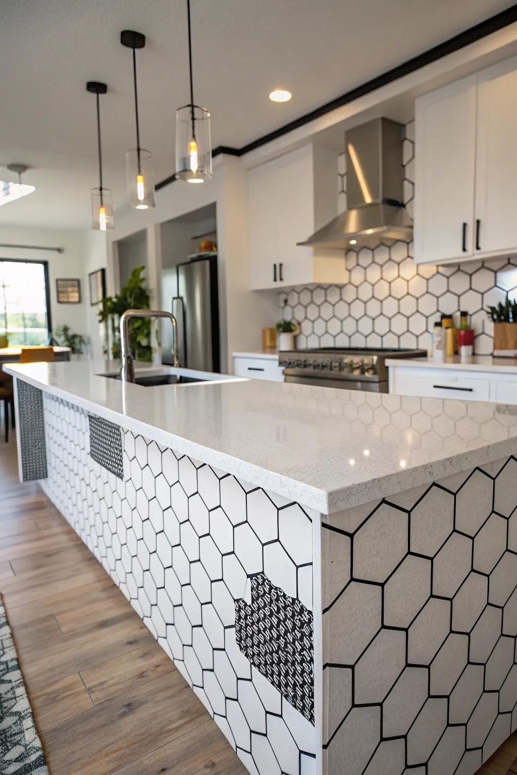 Hexagon tiles add a geometric flair to this modern kitchen.