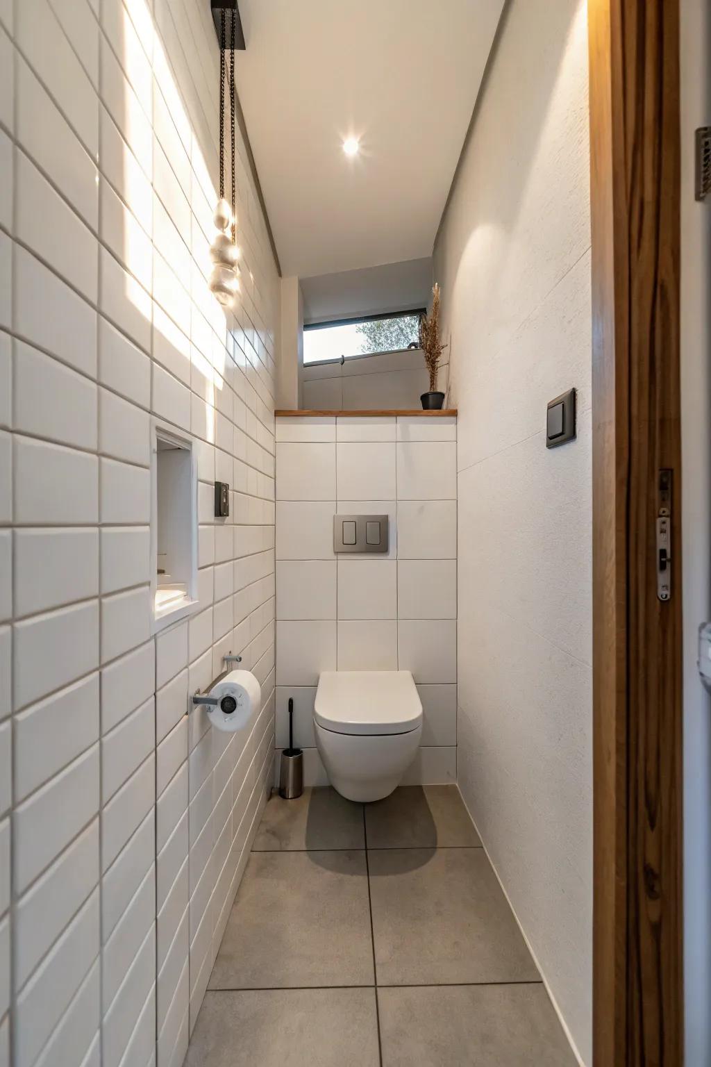 Wall-mounted toilets promote a tidy and spacious bathroom design.