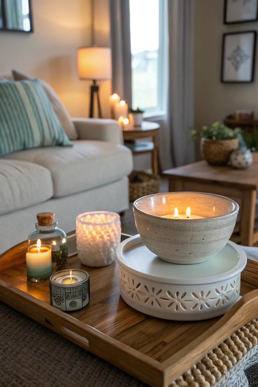 A candle warmer that fills the air with a subtle, natural scent.