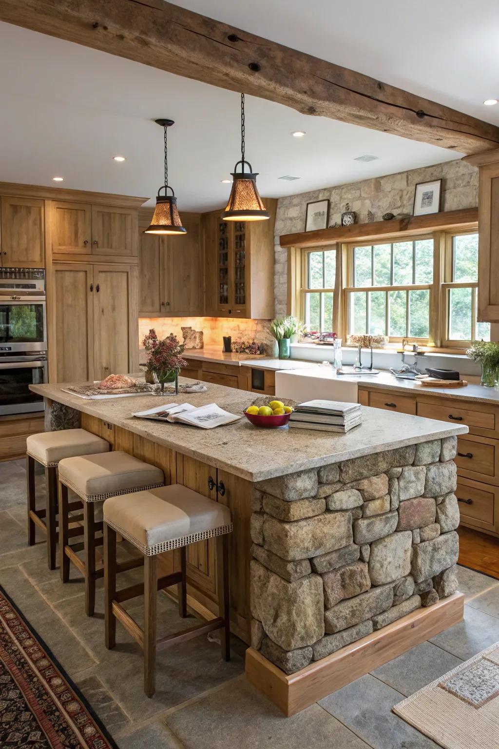 A central island provides functional benefits and serves as a visual anchor.