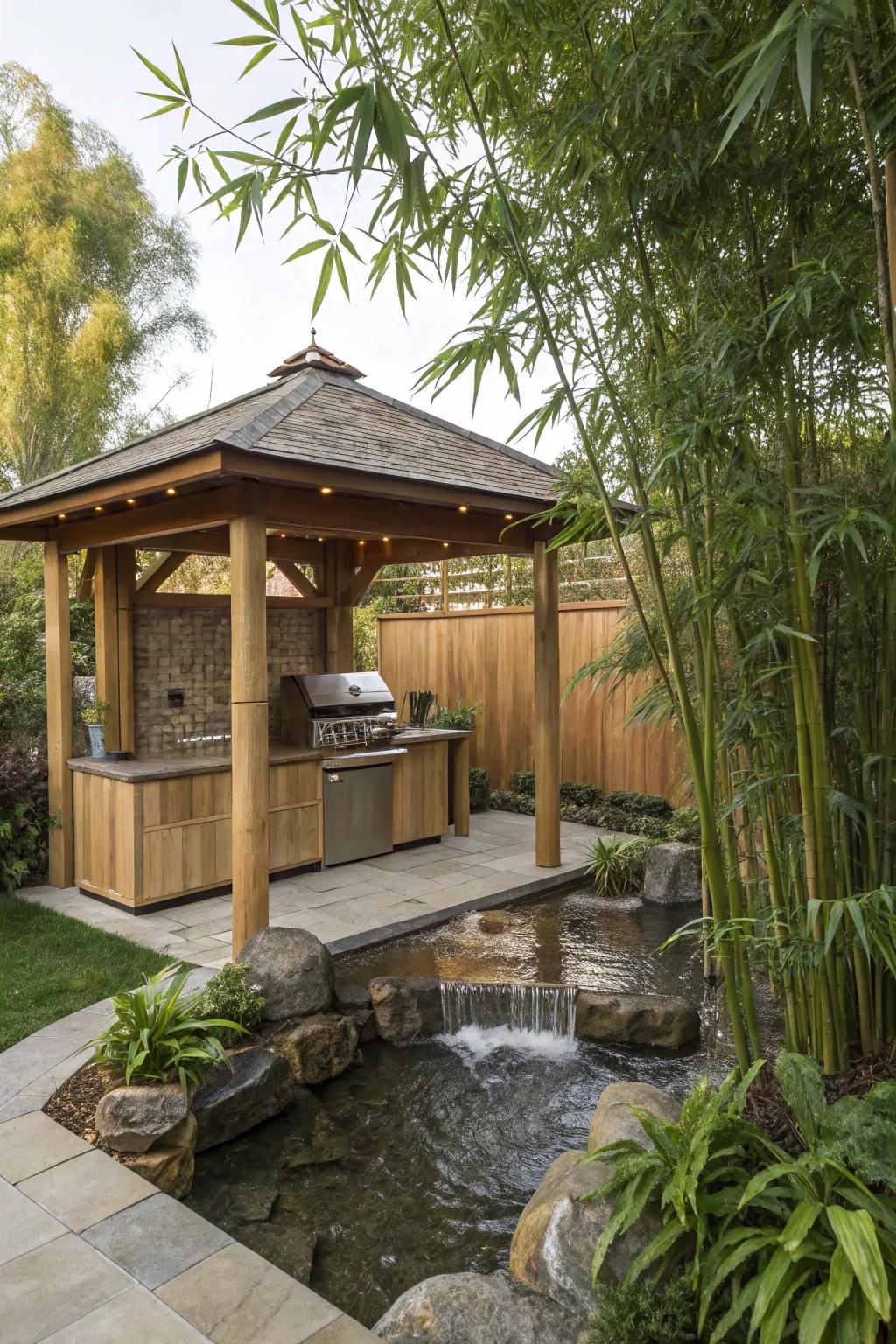 Discover tranquility in a Zen-inspired outdoor kitchen gazebo.