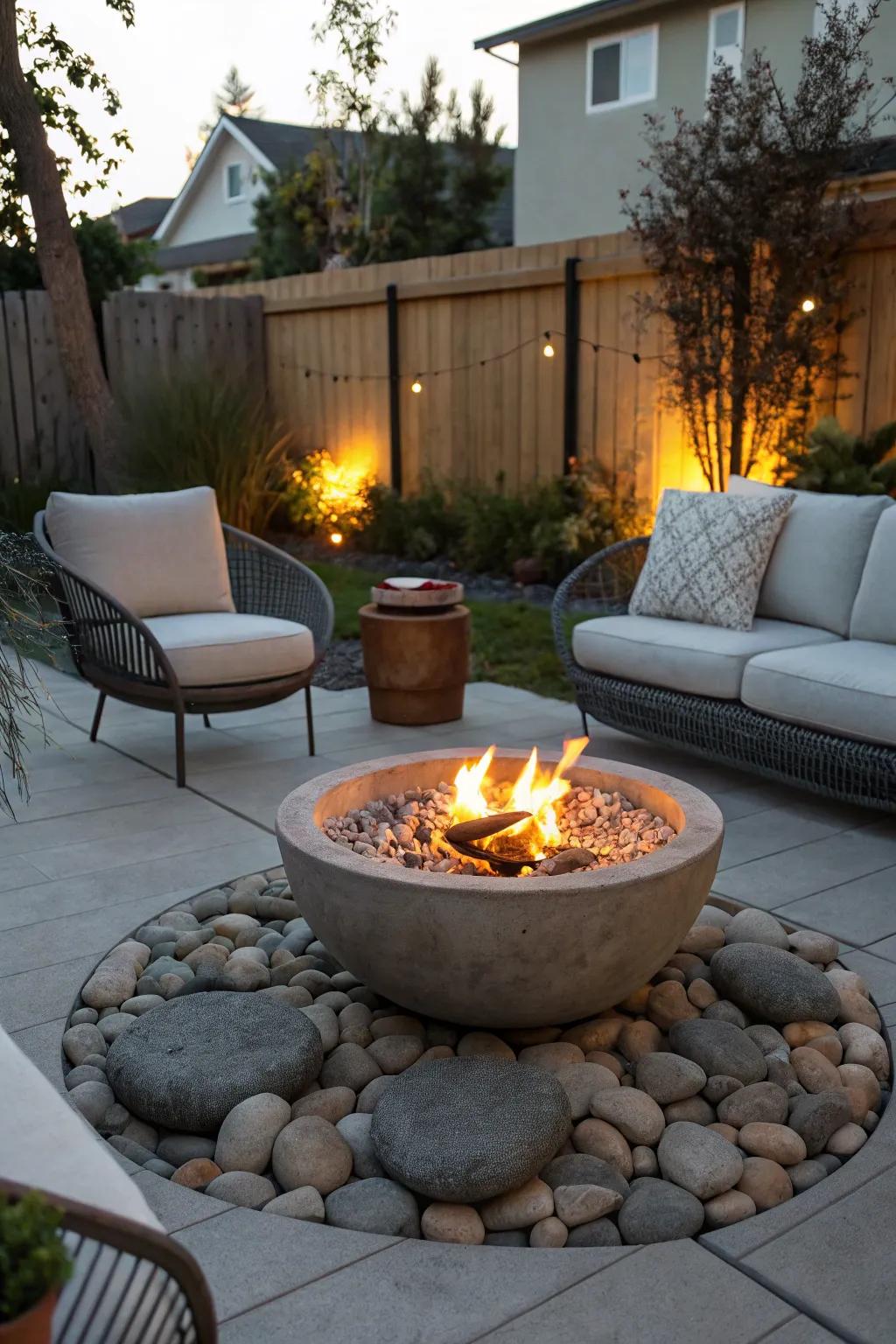 A hearth bowl adds warmth and charm to a patio setting.
