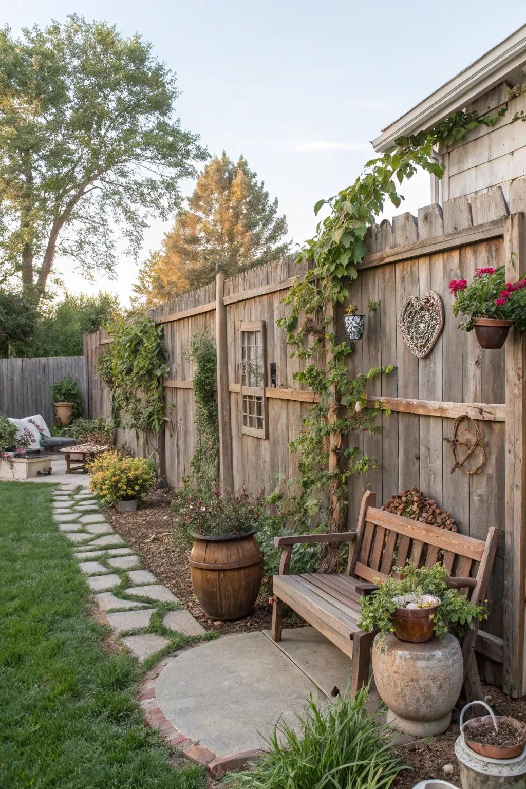 Reclaimed wood fences add character and sustainability.