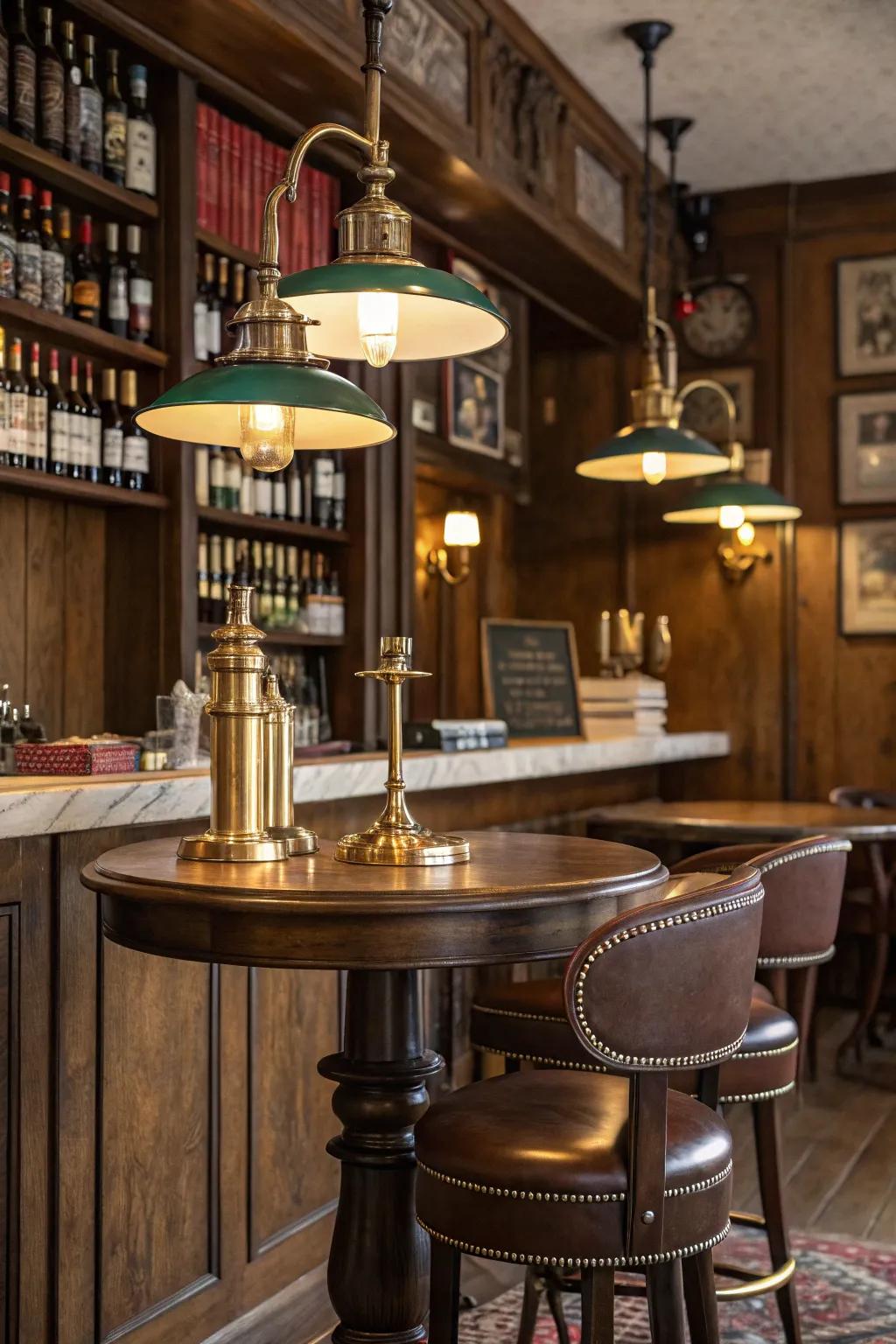 Vintage-inspired pub tables allow you to travel back in time.