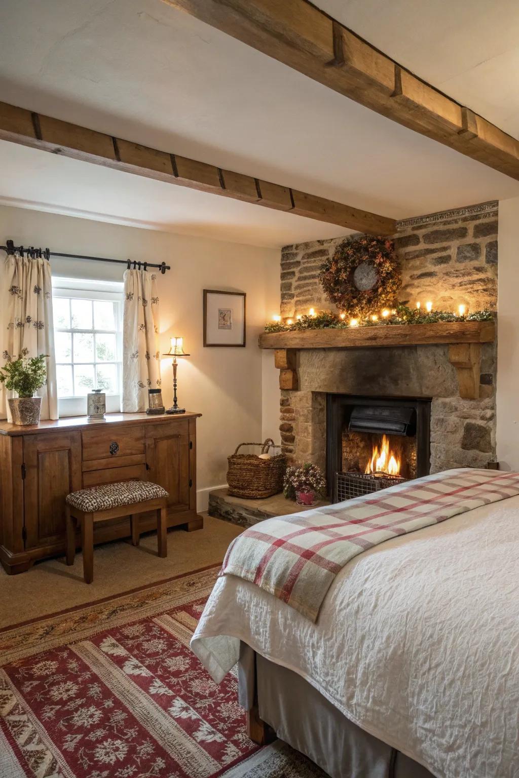 A fireplace adds warmth and romance.