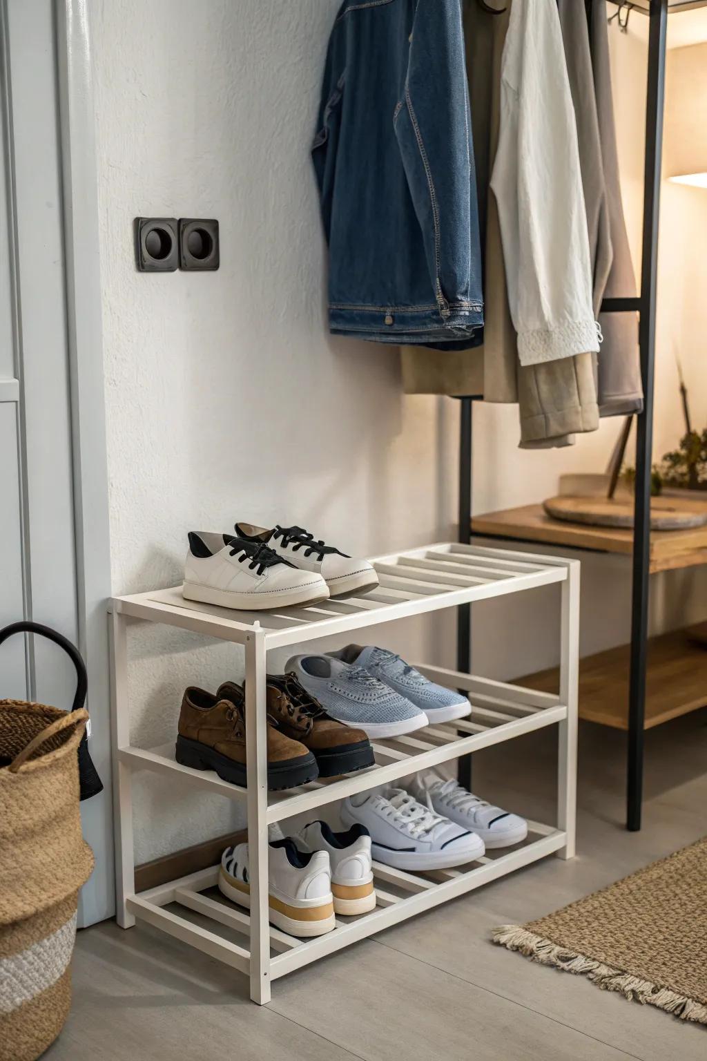 Keep it simple and neat with minimalistic shoe racks.