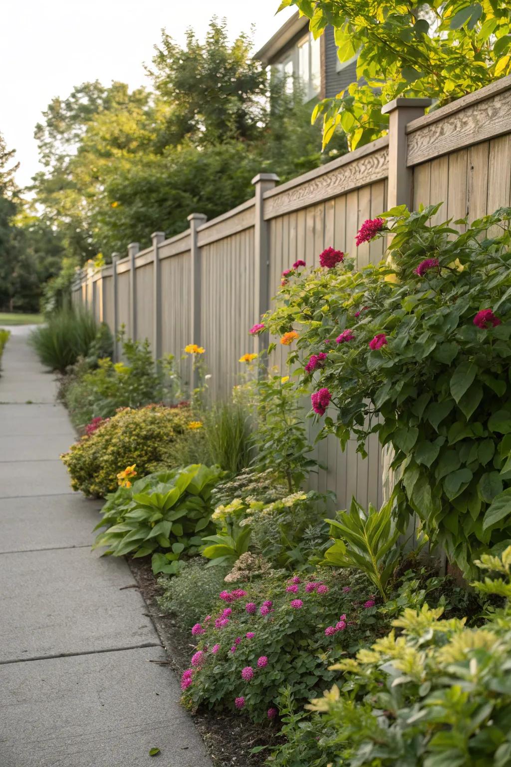 Native plants provide a sustainable and easy-care option for fence landscaping.