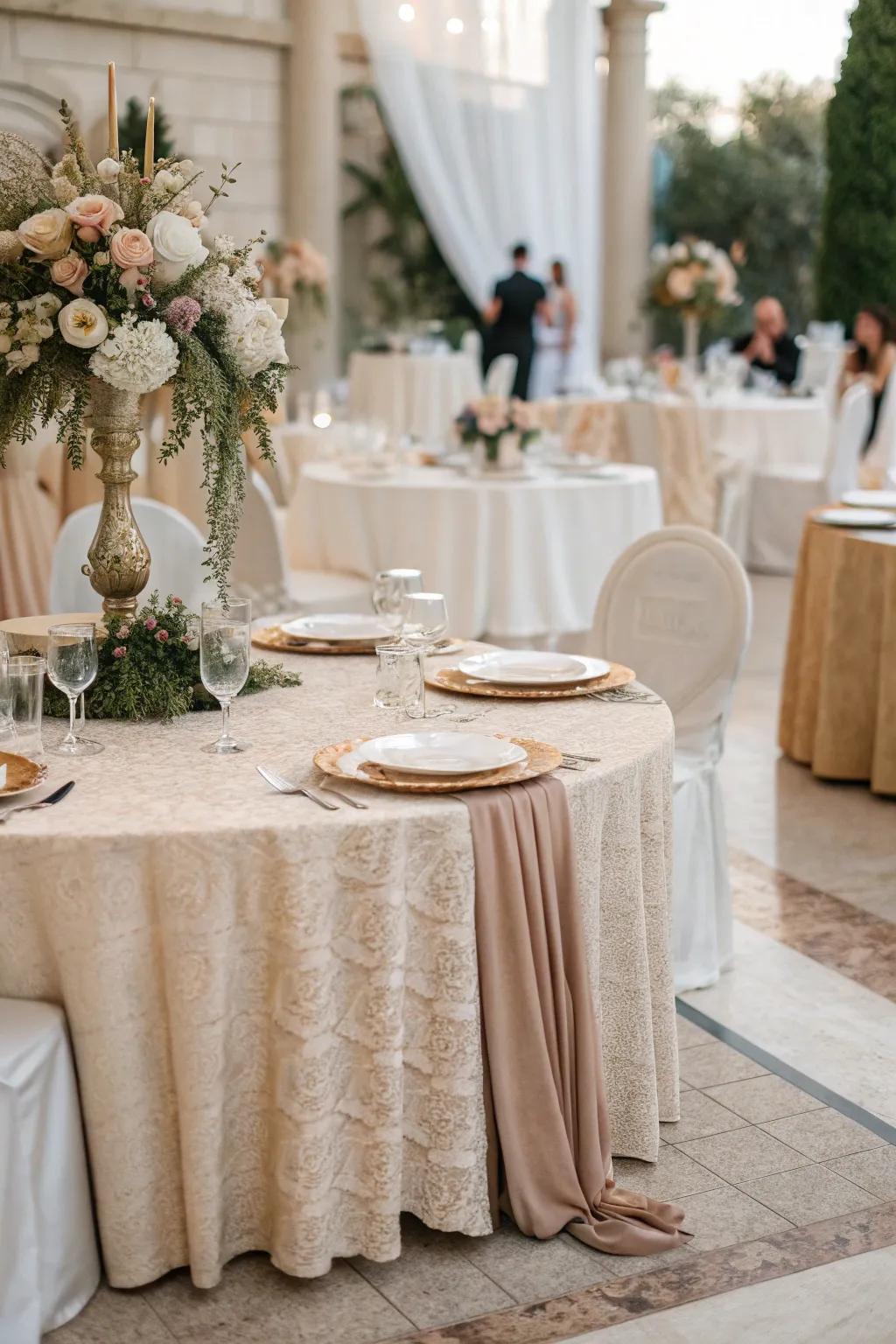 Textured linens in natural tones add depth.