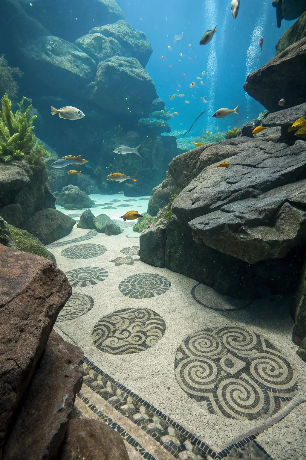 An artistic mosaic pattern using slate rocks.