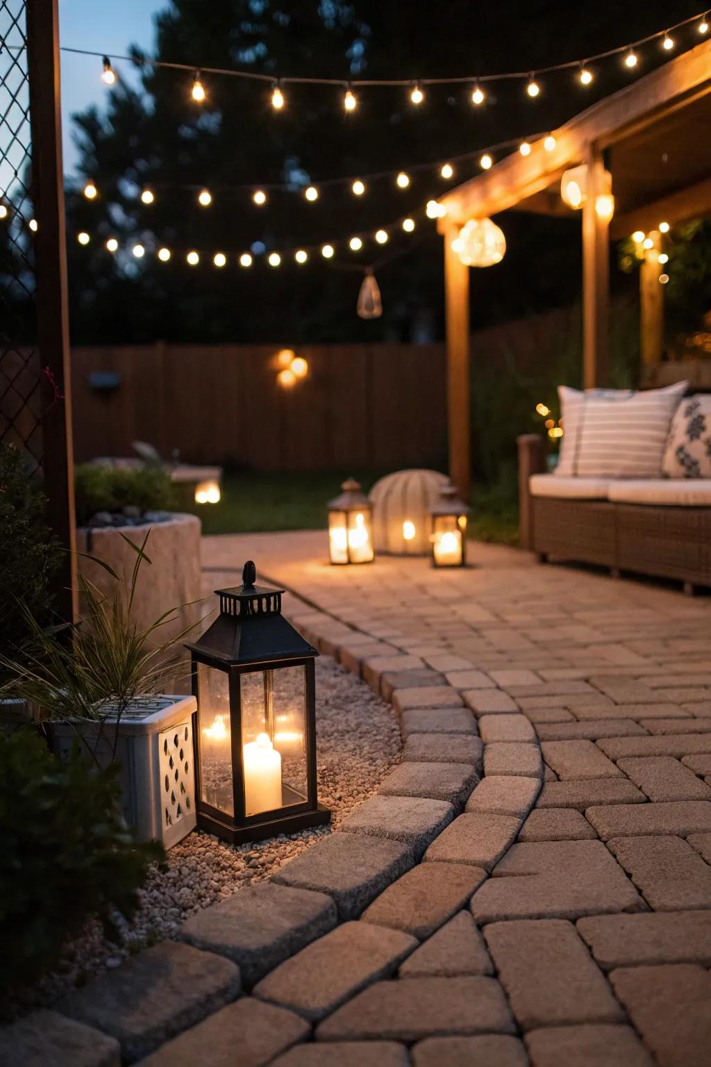 An enchanting patio aglow with resplendent illumination.