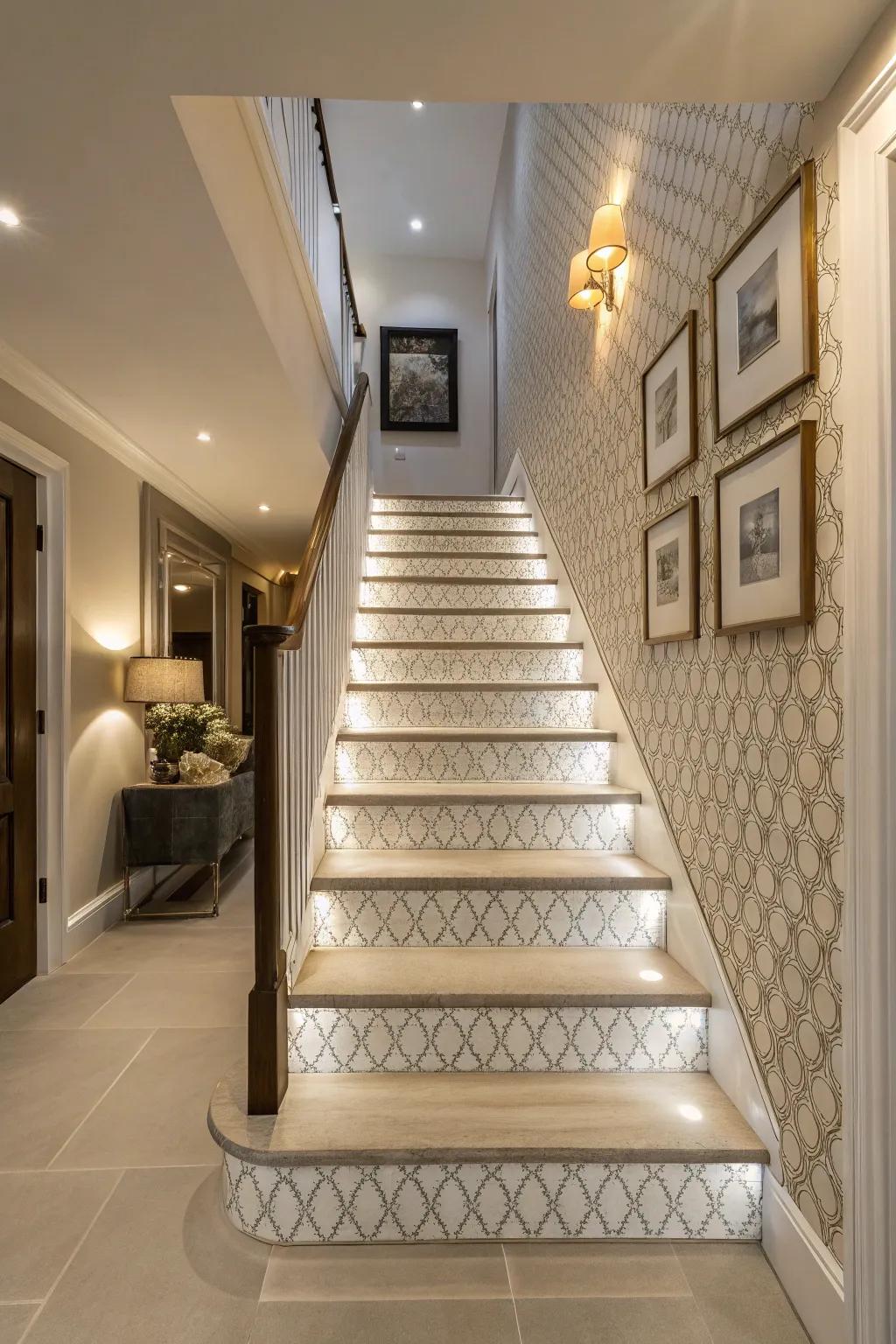 Adding textured wallpaper can enrich your staircase with charm and personality.