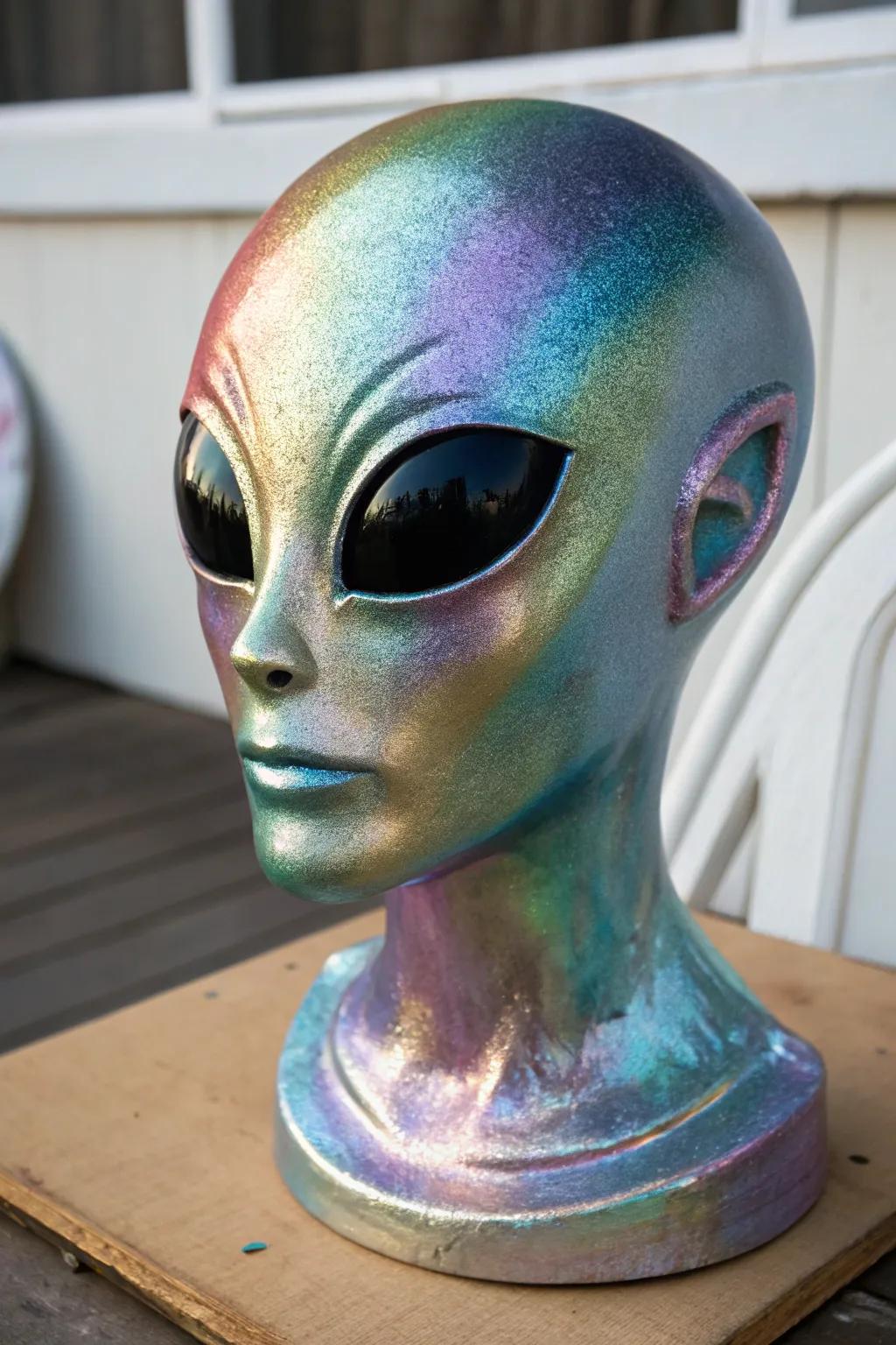 An alien head that seems to have landed from another planet.