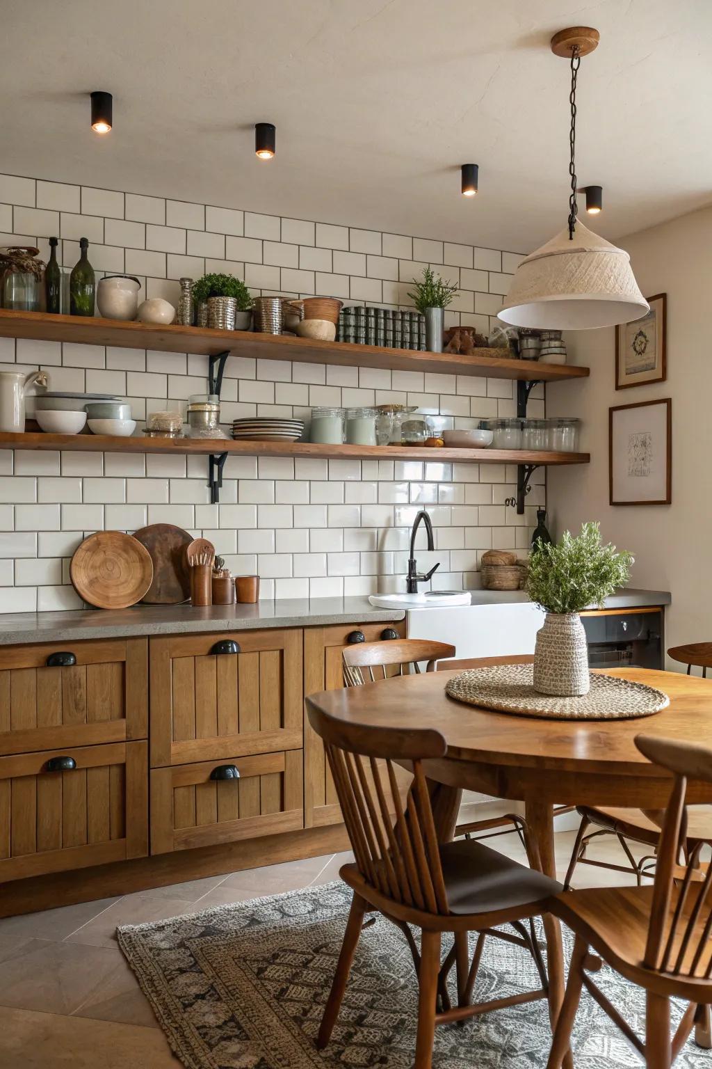 This kitchen achieves an inviting and harmonious atmosphere via the fusion of claddings and timber features.