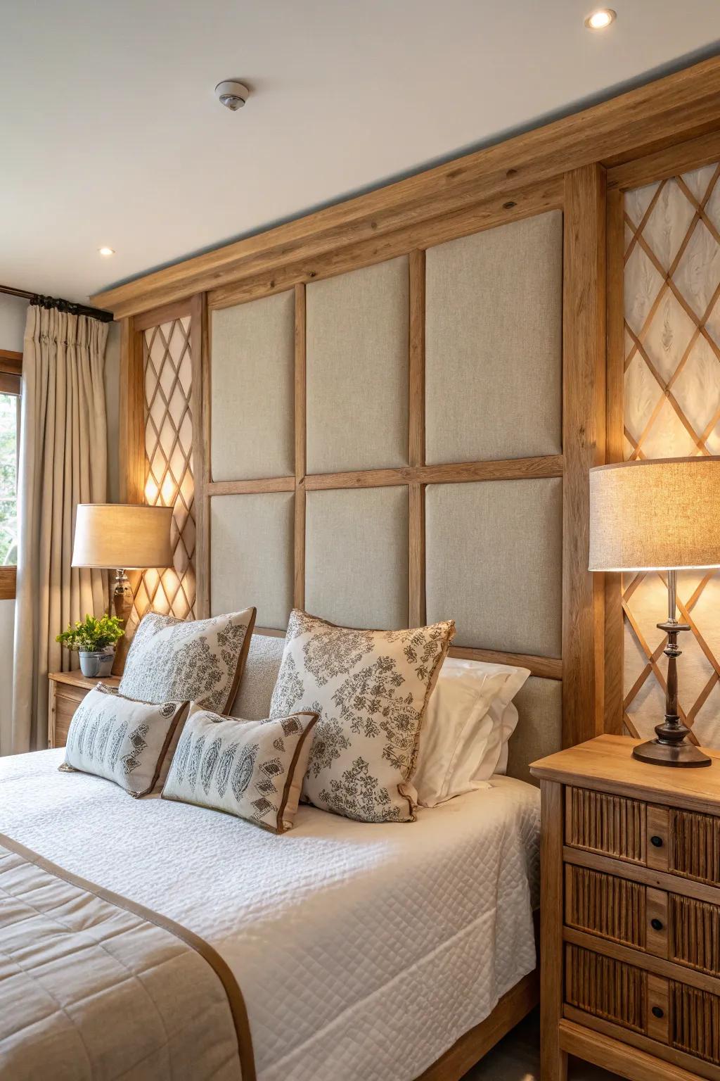 A combination of materials builds a vibrant and tactile headboard.