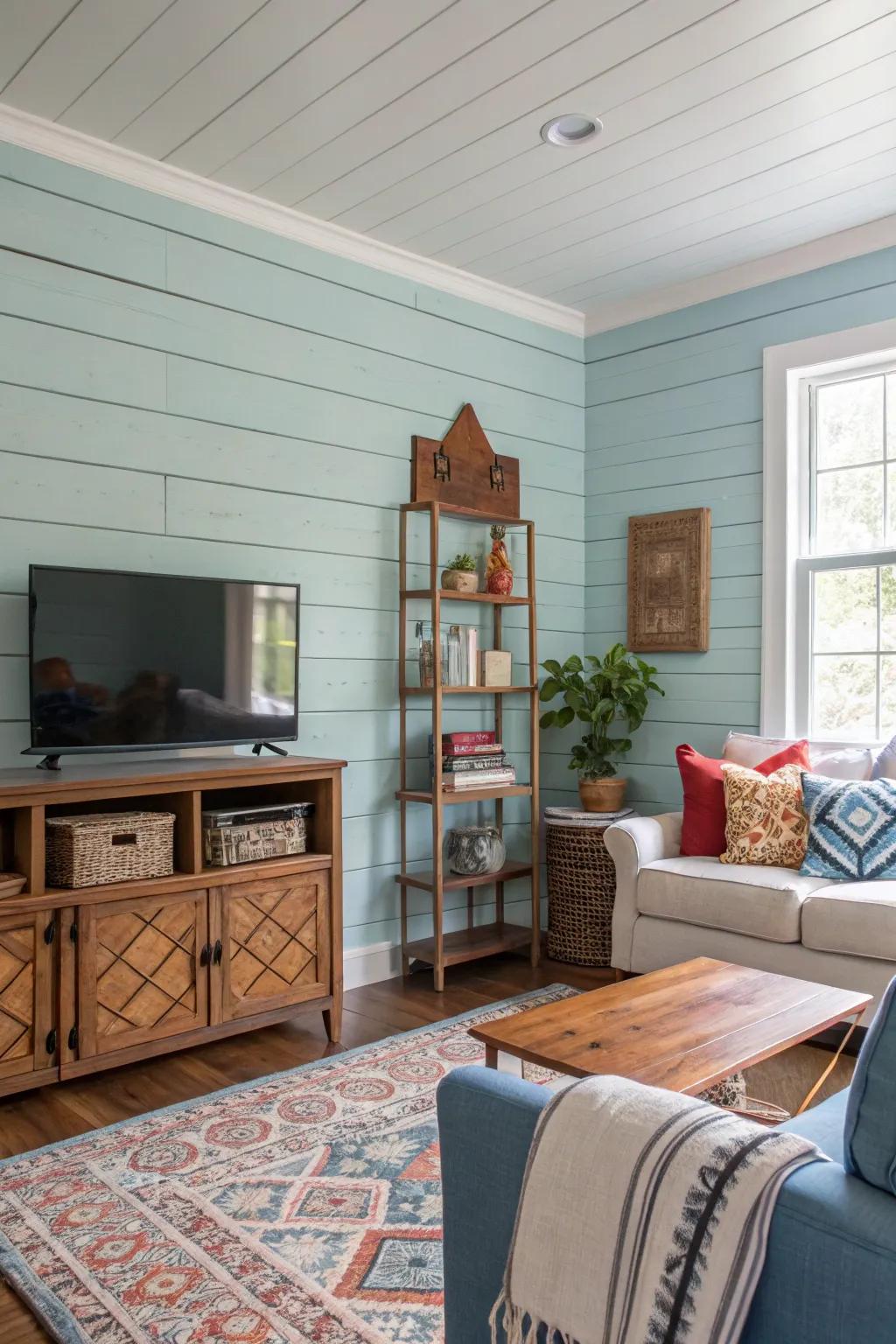 Introduce a lively touch with dyed timber slats.