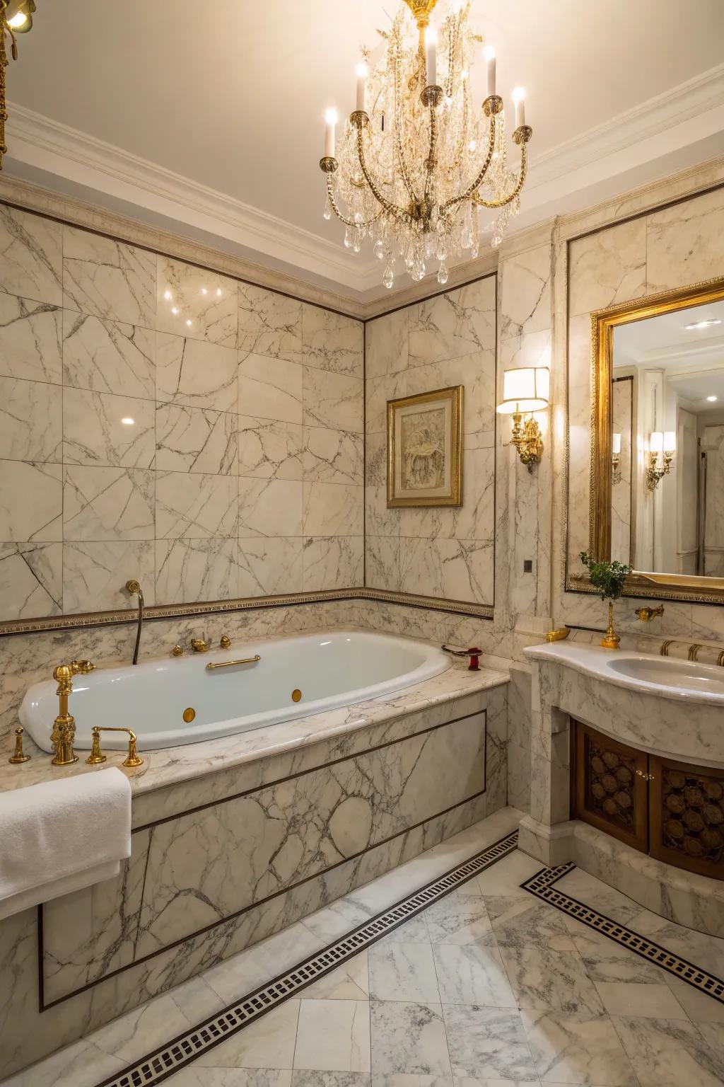 Alabaster features append a hint of opulence to your bathtub area.