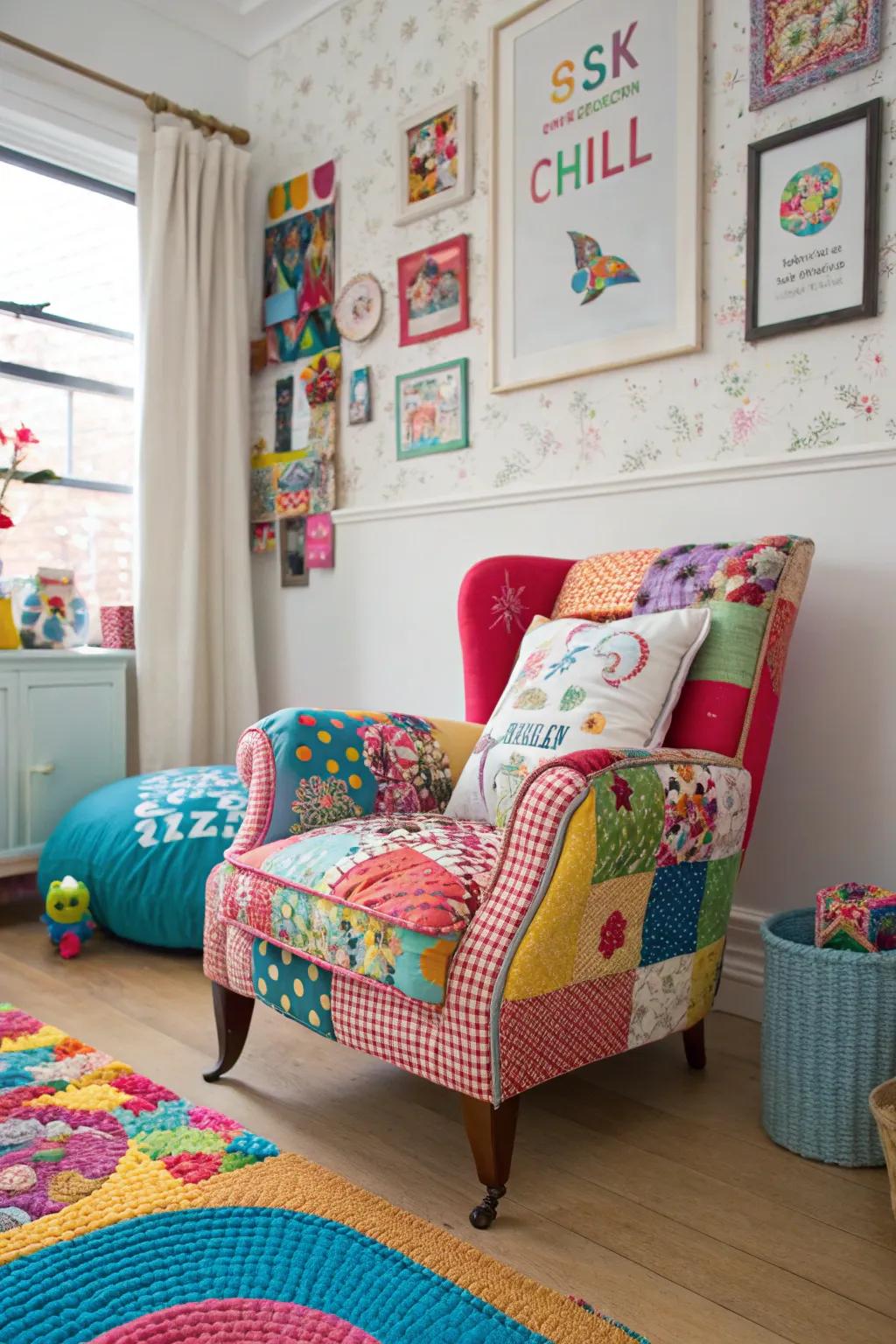 Patchwork chairs inject vibrant personality into your decor, creating a lively and joyful atmosphere.