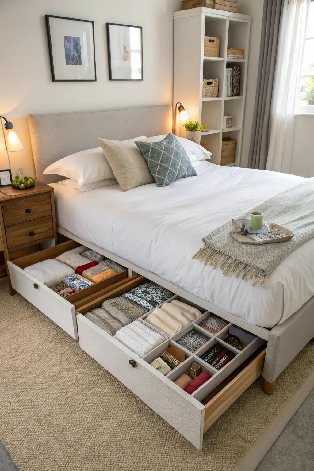 Under-bed storage is a smart solution.