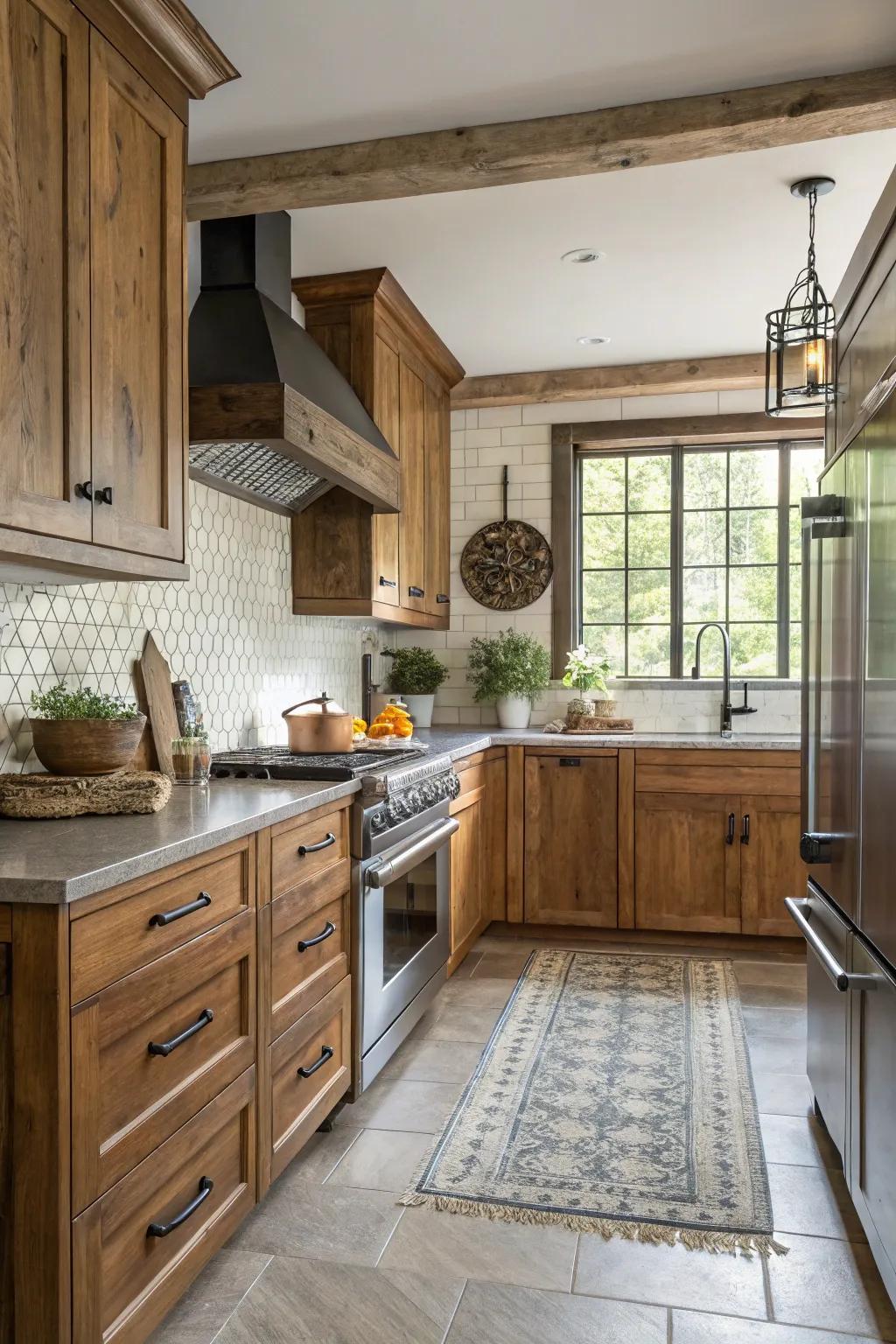 A mix of modern and traditional elements offering a balanced aesthetic.
