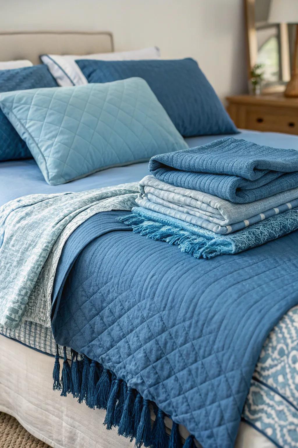 Layered bedding enhances comfort and contributes a stylish element.