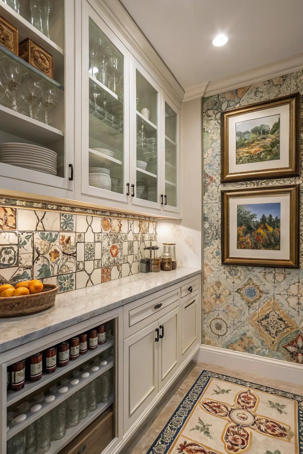 Artful accents impart warmth and individuality to the pantry.