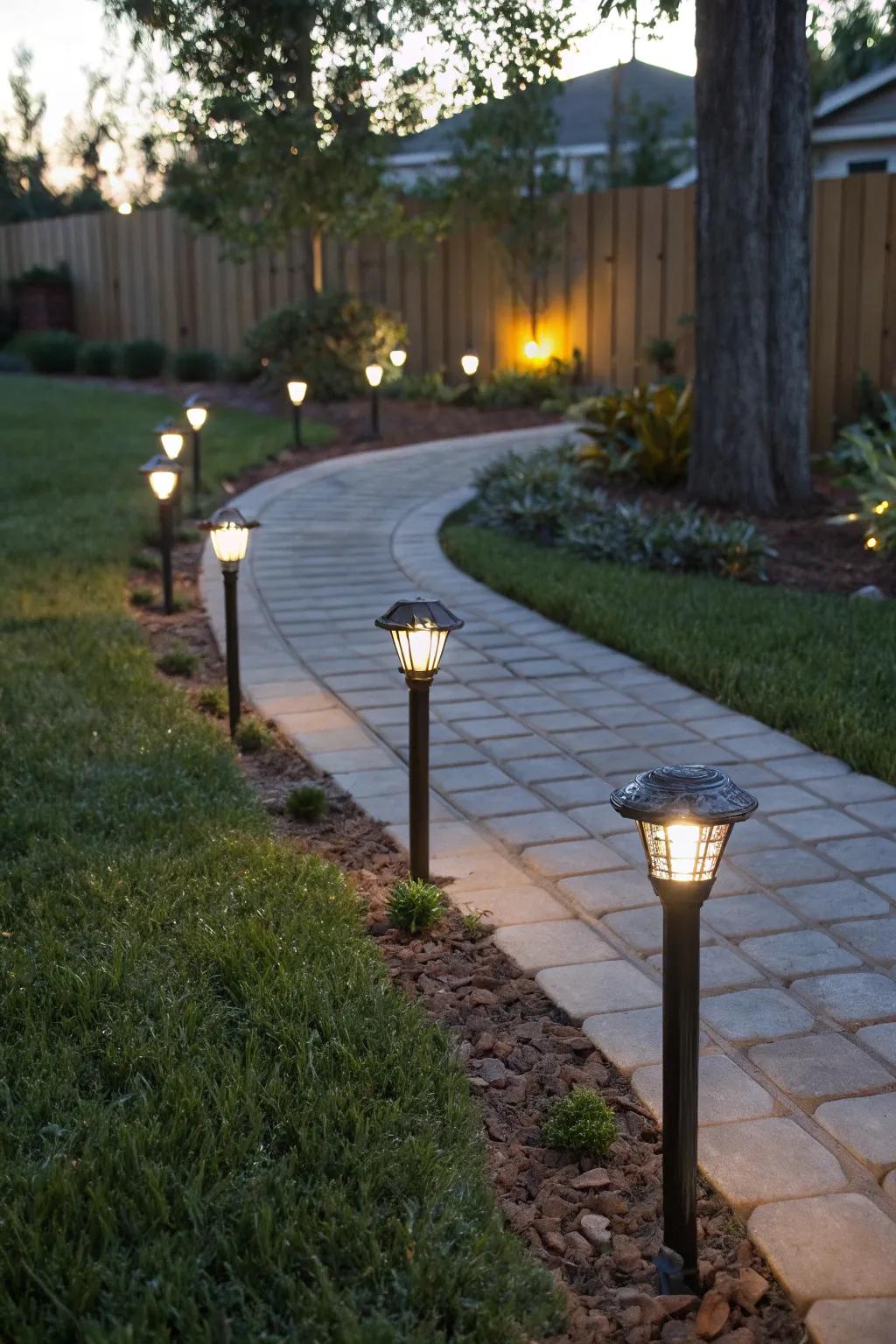 Solar path lights provide an eco-friendly glow to your garden.