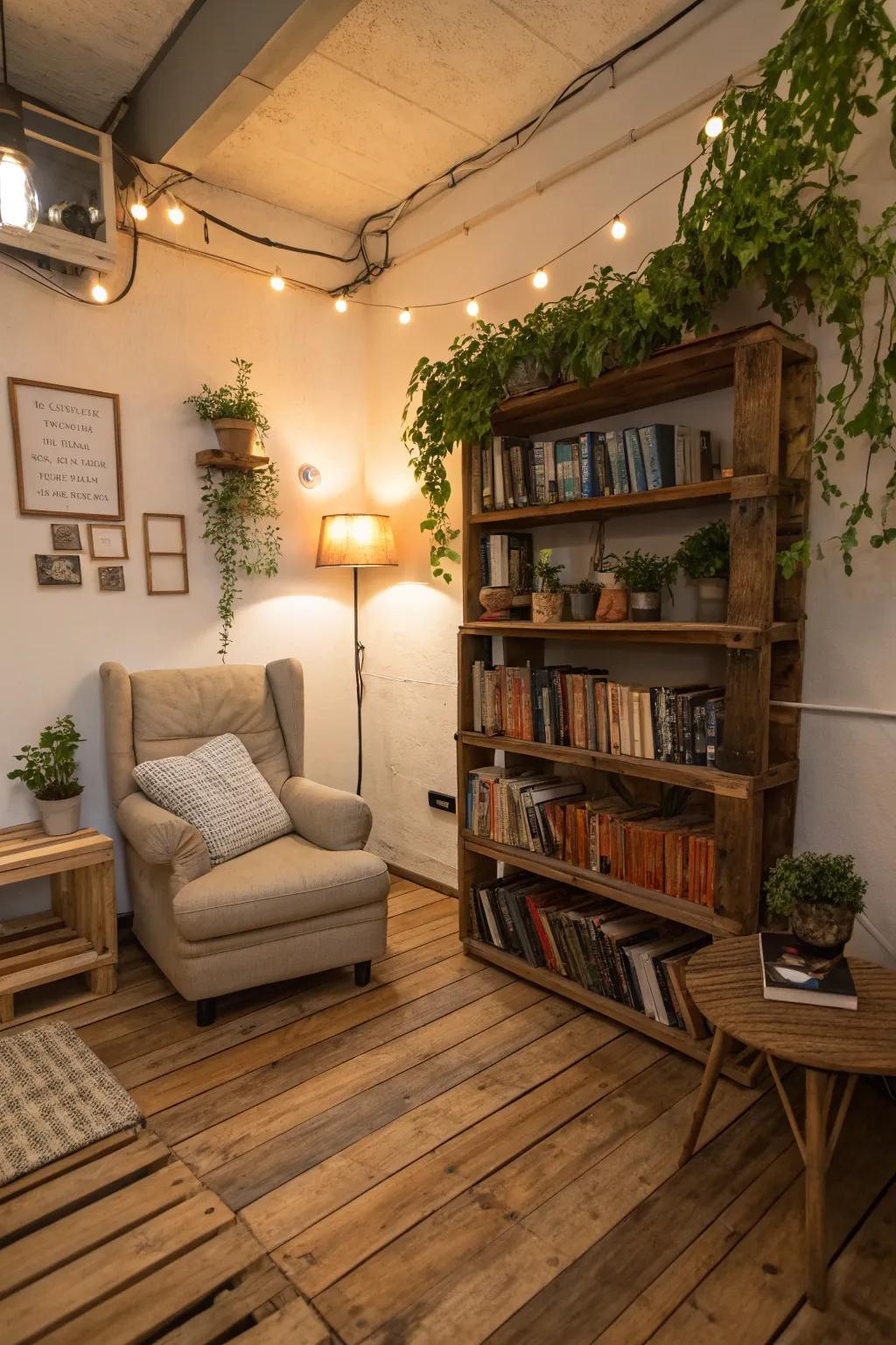 Reclaimed wood floors bring an eco-conscious and rustic charm to basement spaces.