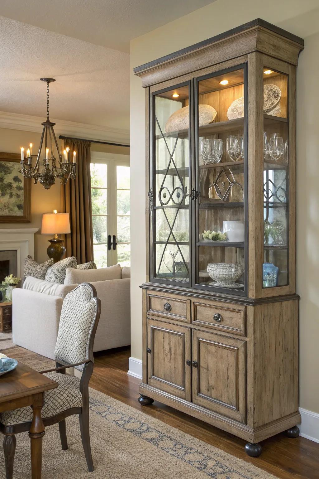 A blend of materials adds a textural dimension to a display case's appearance.