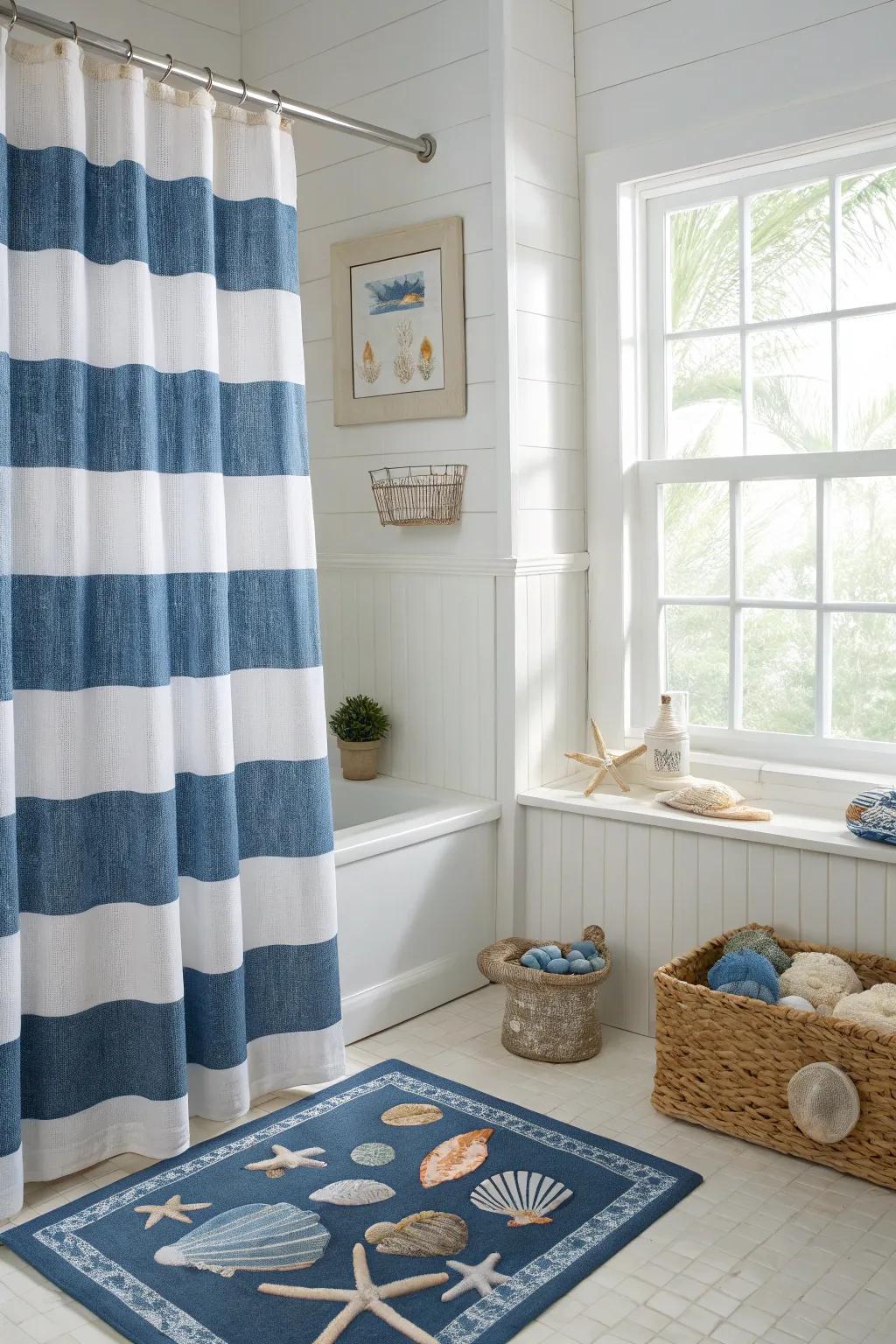 Seafaring motifs contribute to a coastal charm.