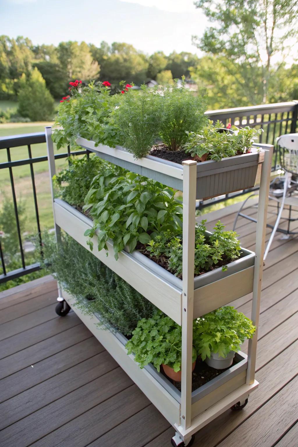 Enjoy adaptable gardening with a portable herb garden.