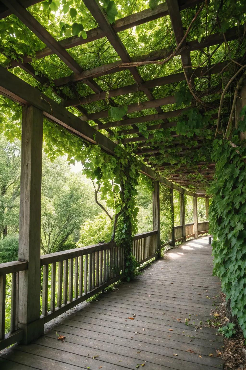 A vine-covered pergola lends a romantic touch and shaded sanctuary to your deck.