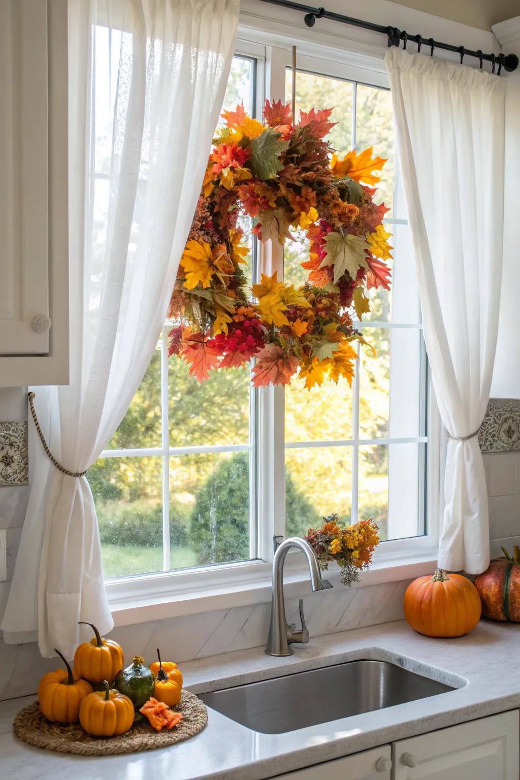 Seasonal ornaments inject a festive atmosphere into the kitchen.