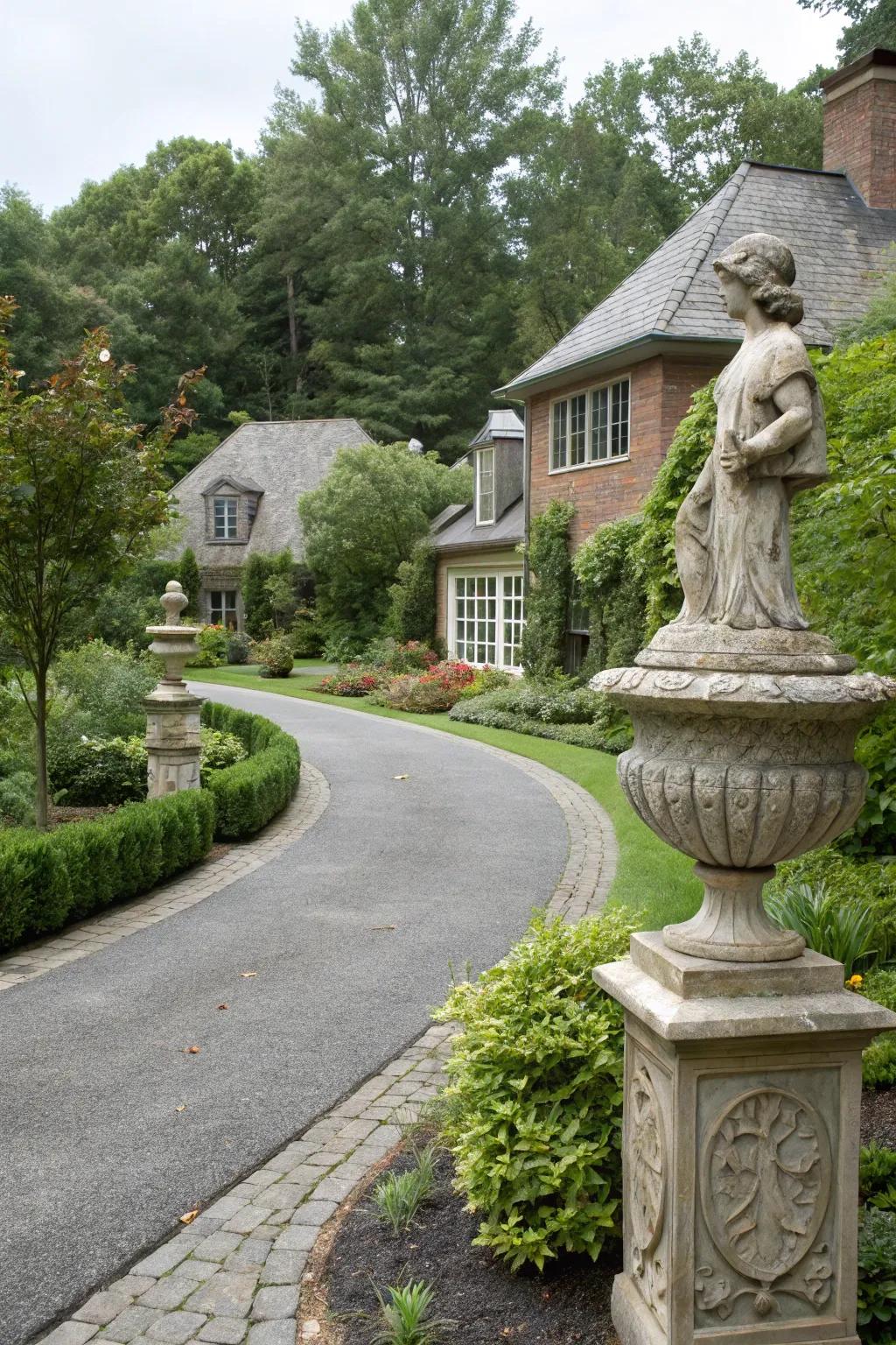 Sculptures add an artistic flair to your driveway.