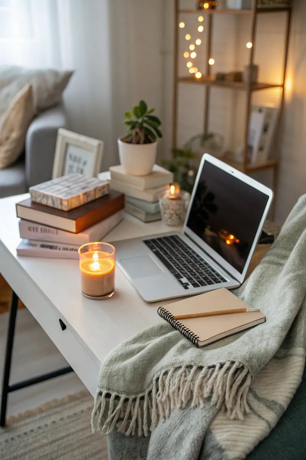 A cozy nook on a desk offering a relaxing escape.