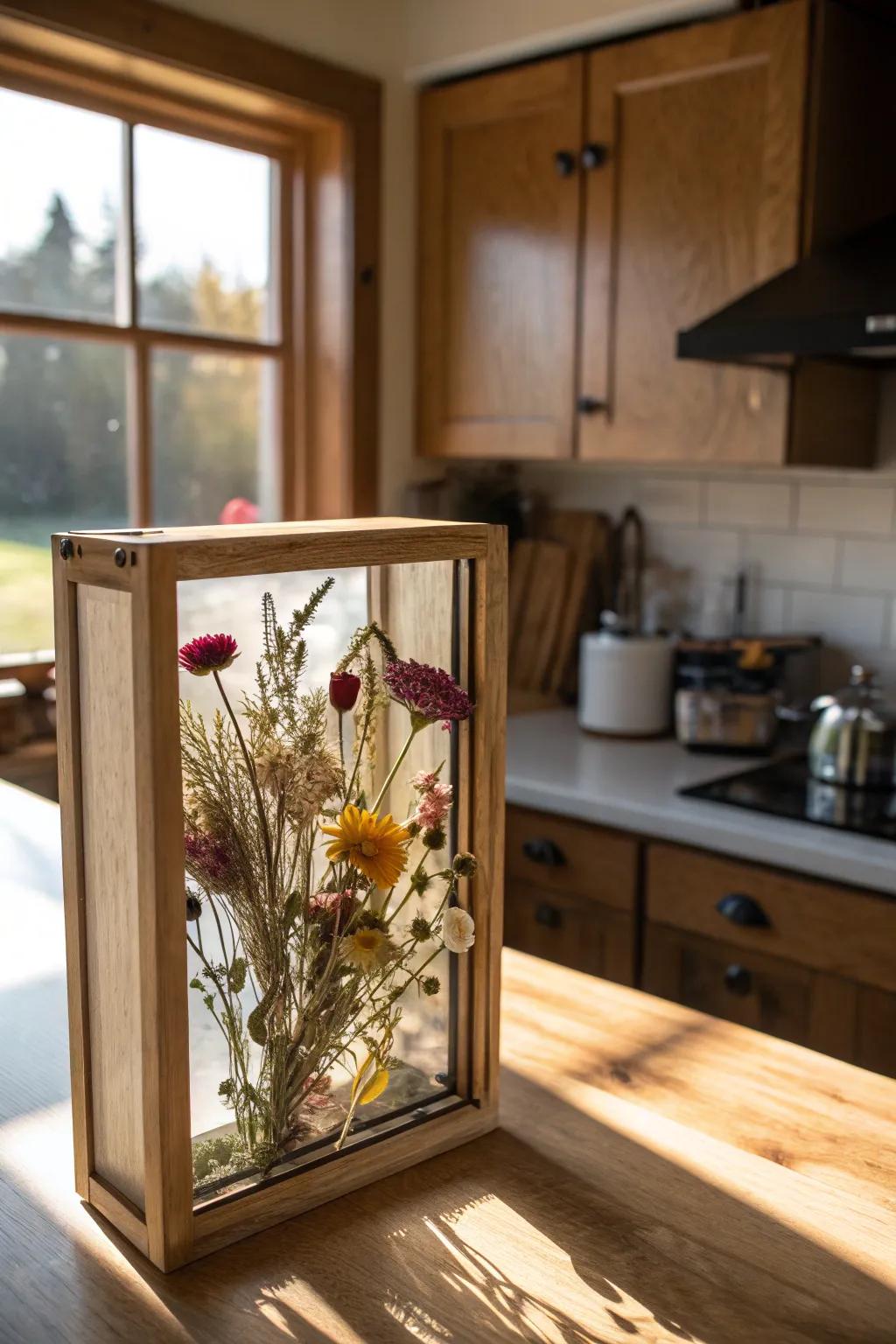Celebrate your green thumb with a display case of garden blooms.