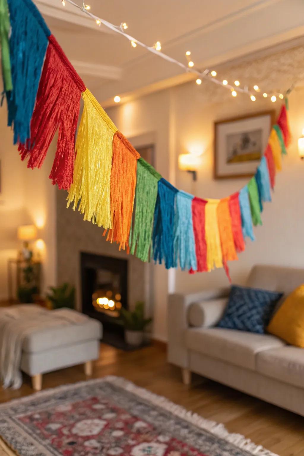 Layered textures with a fringed garland.
