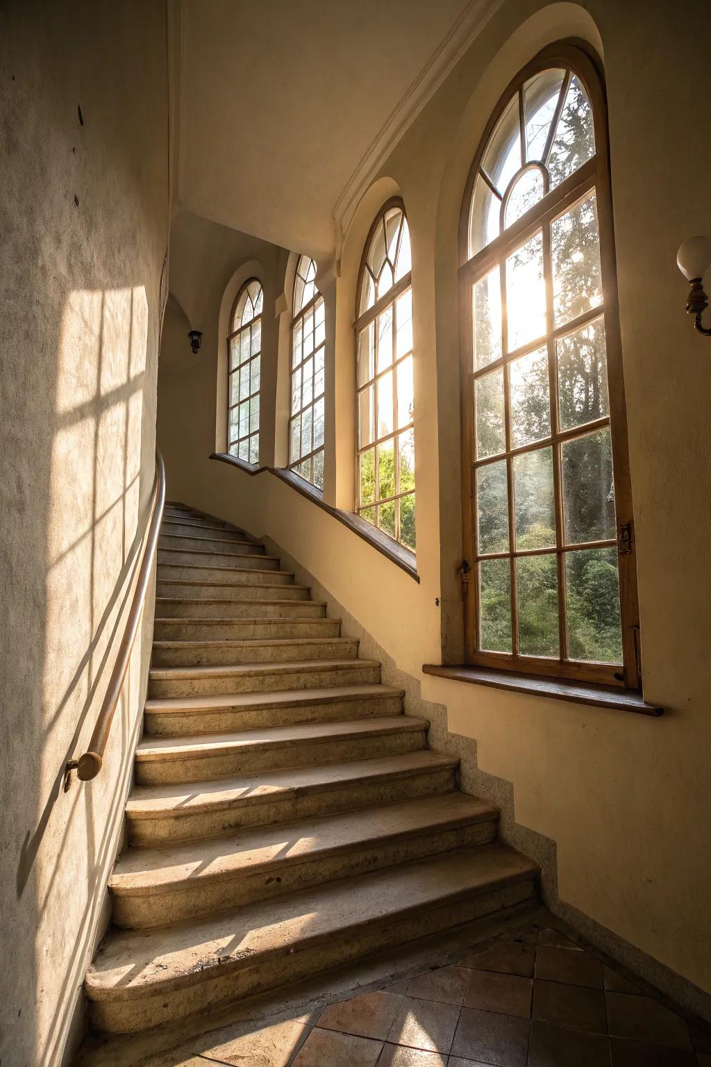 Natural light enhances the openness of stairways.