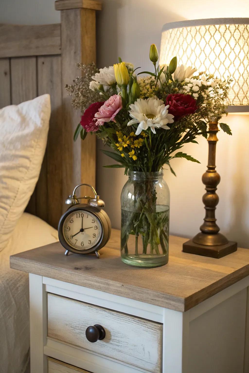 Rustic accents enhance farmhouse charm.