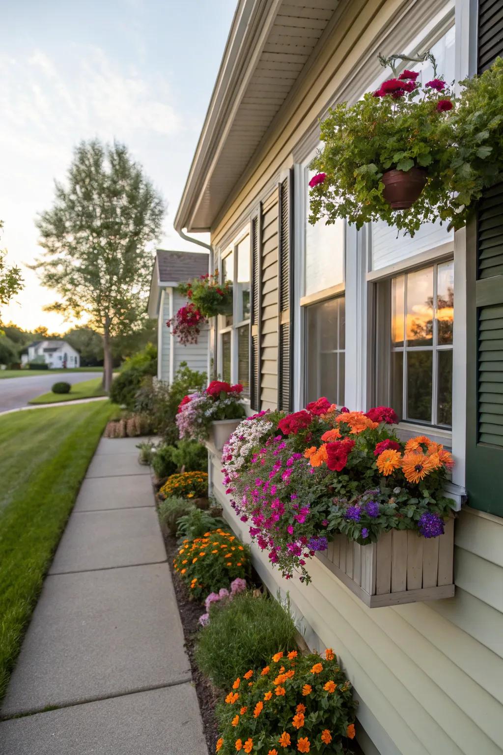 With floral window boxes, improve the curb appeal of your house.
