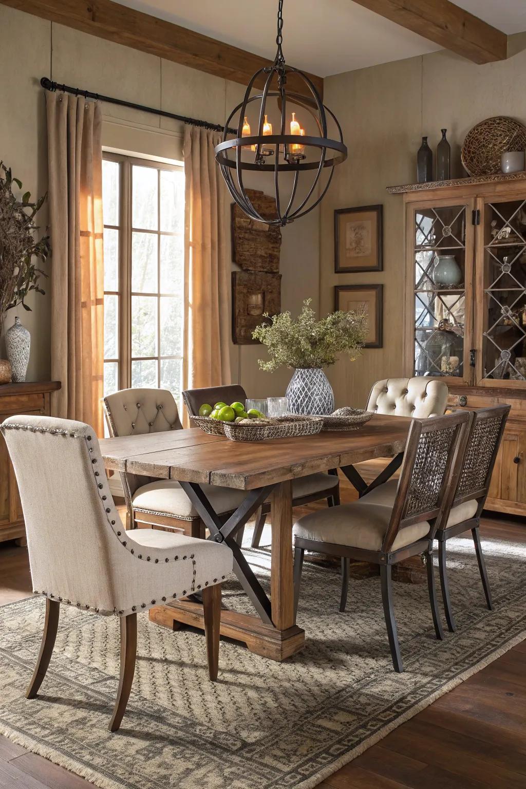 A mix of textures brings depth and interest to your dining space.