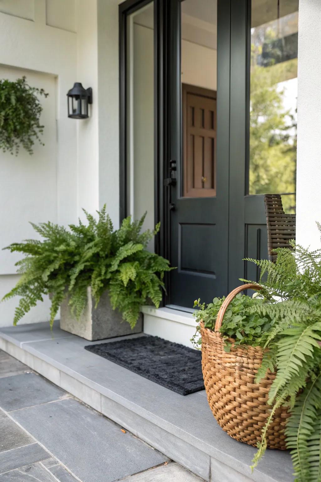 Minimalist greenery offers a fresh, modern look for your door.