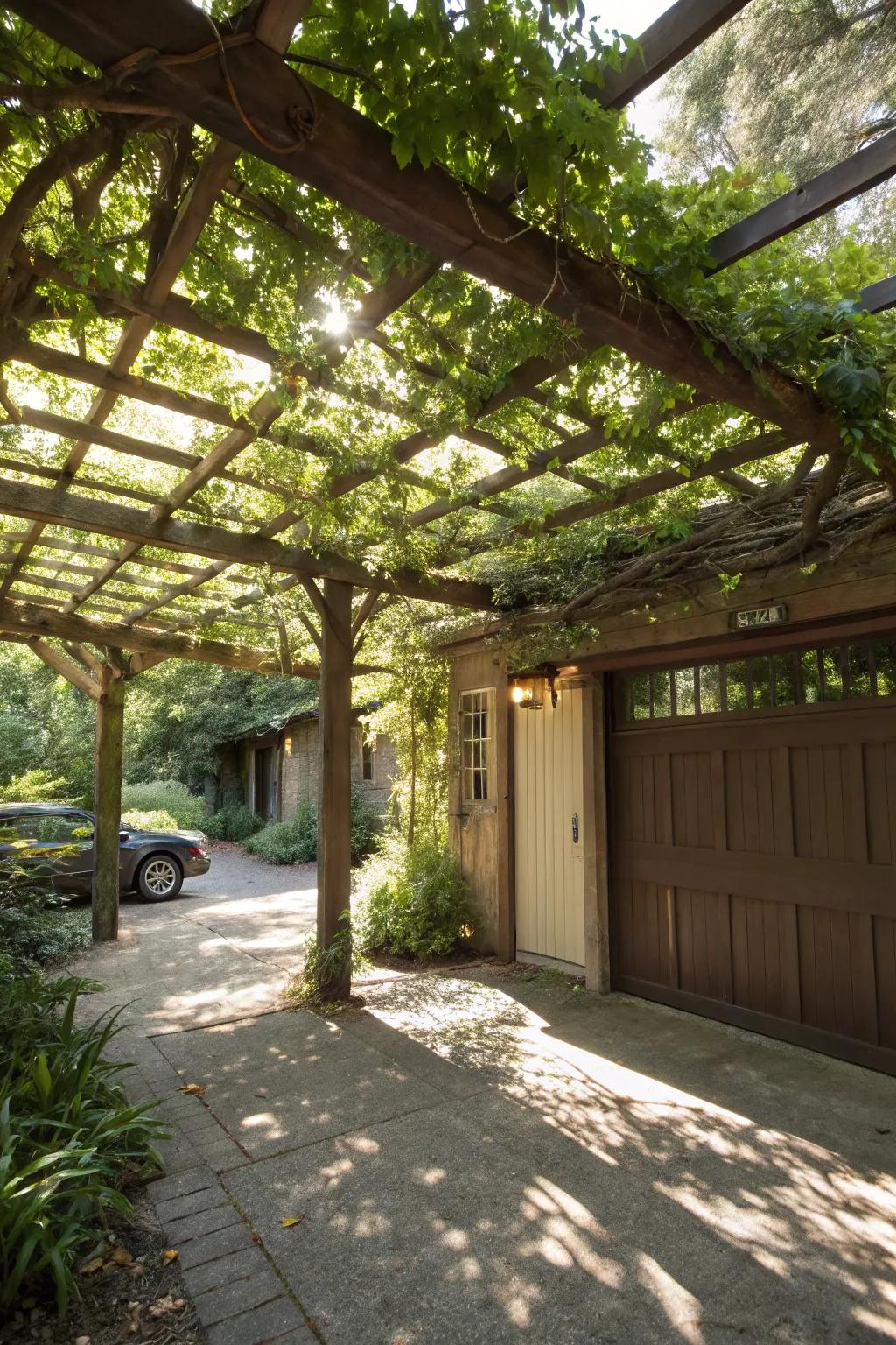 A chic trellis addition contributes both shade and flair.