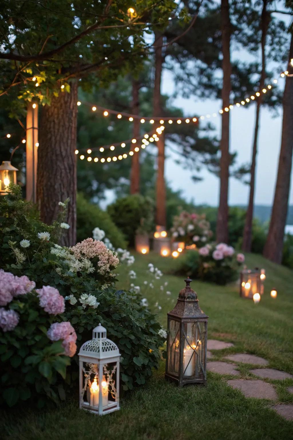 An enchanting garden ambiance crafted with decorative lighting.