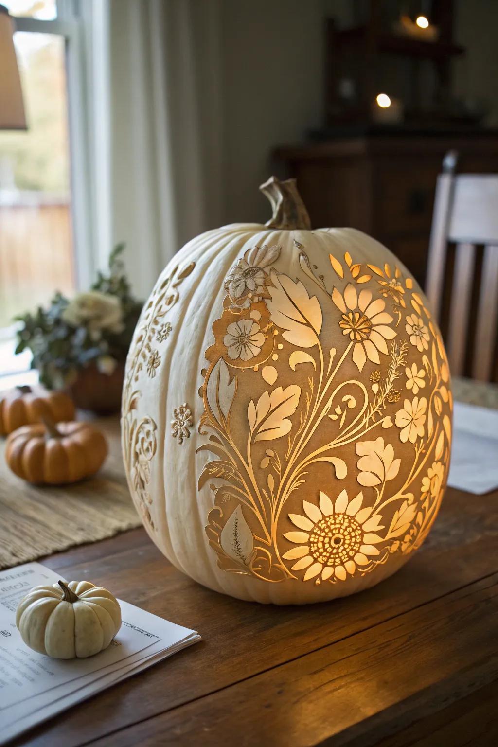 An elegant blossom gourd, introducing sophistication to Halloween ornamentation.