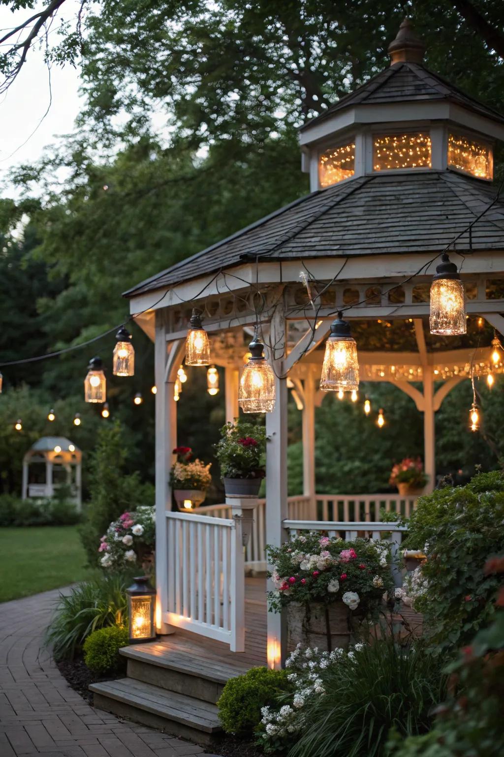 Mason jar lights adding a rustic and cozy touch.