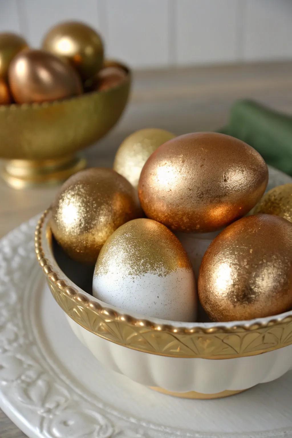 Gilded eggs with a gradient effect offer a stylish variation.