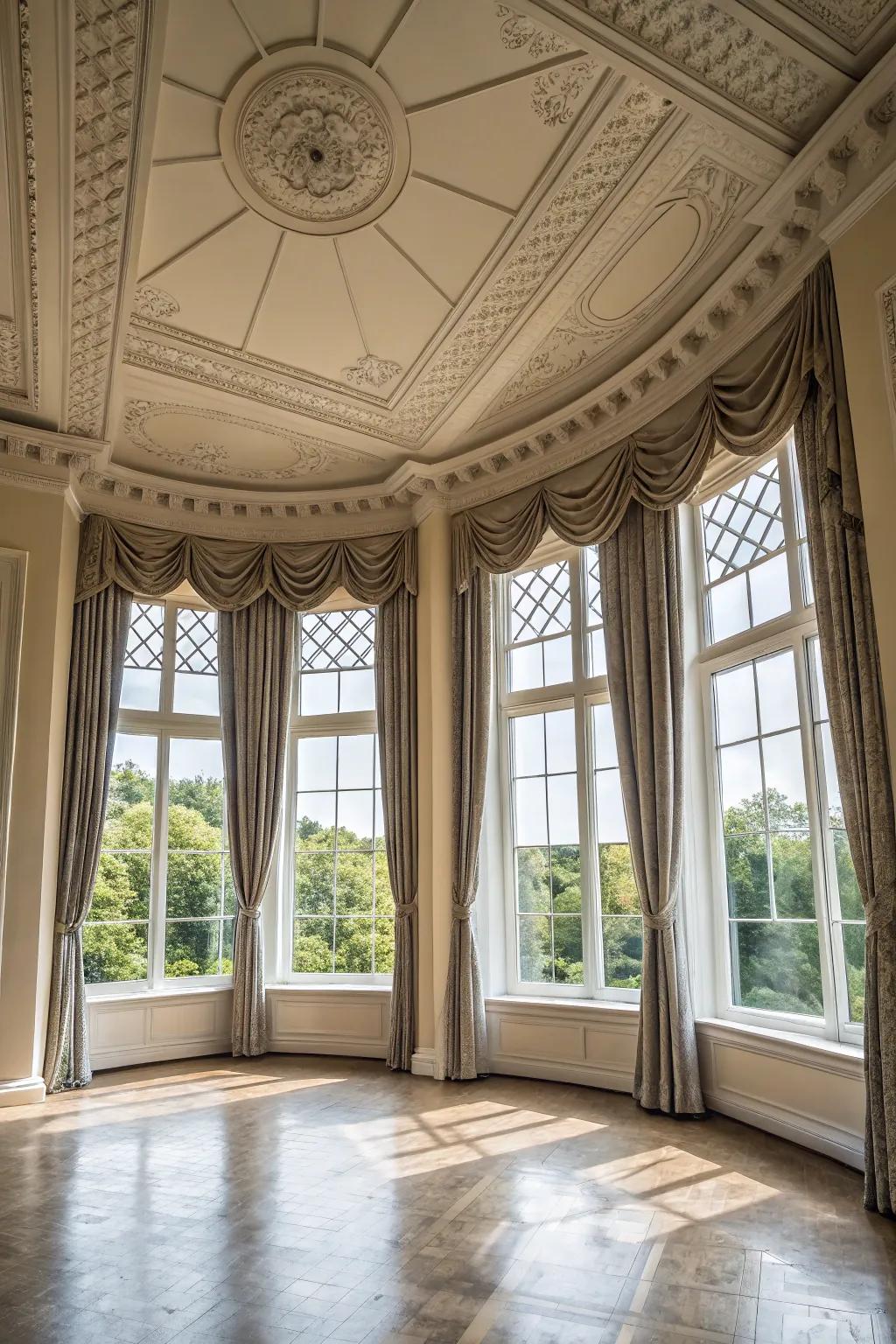 Ceilings that complement large windows enhance natural light and views.