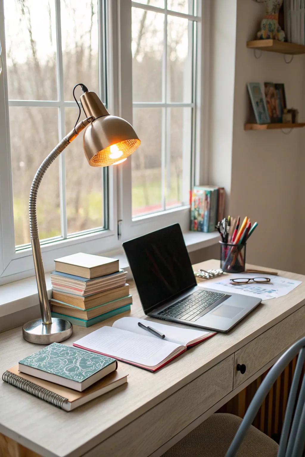 A well-lit space that enhances focus and mood.