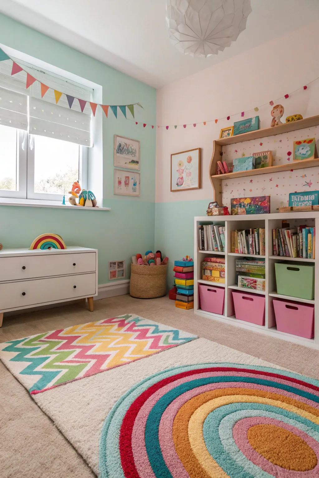 A playful rug that appends solace and delineates expanses.