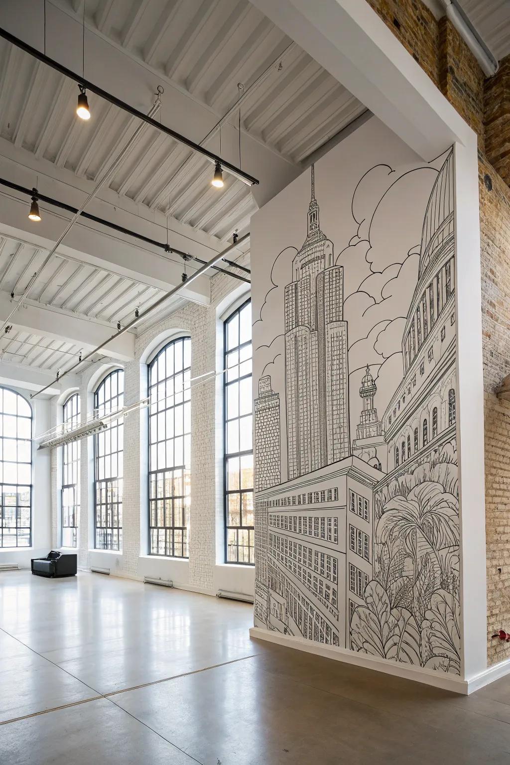 Create a grand statement with expanded linear artwork.